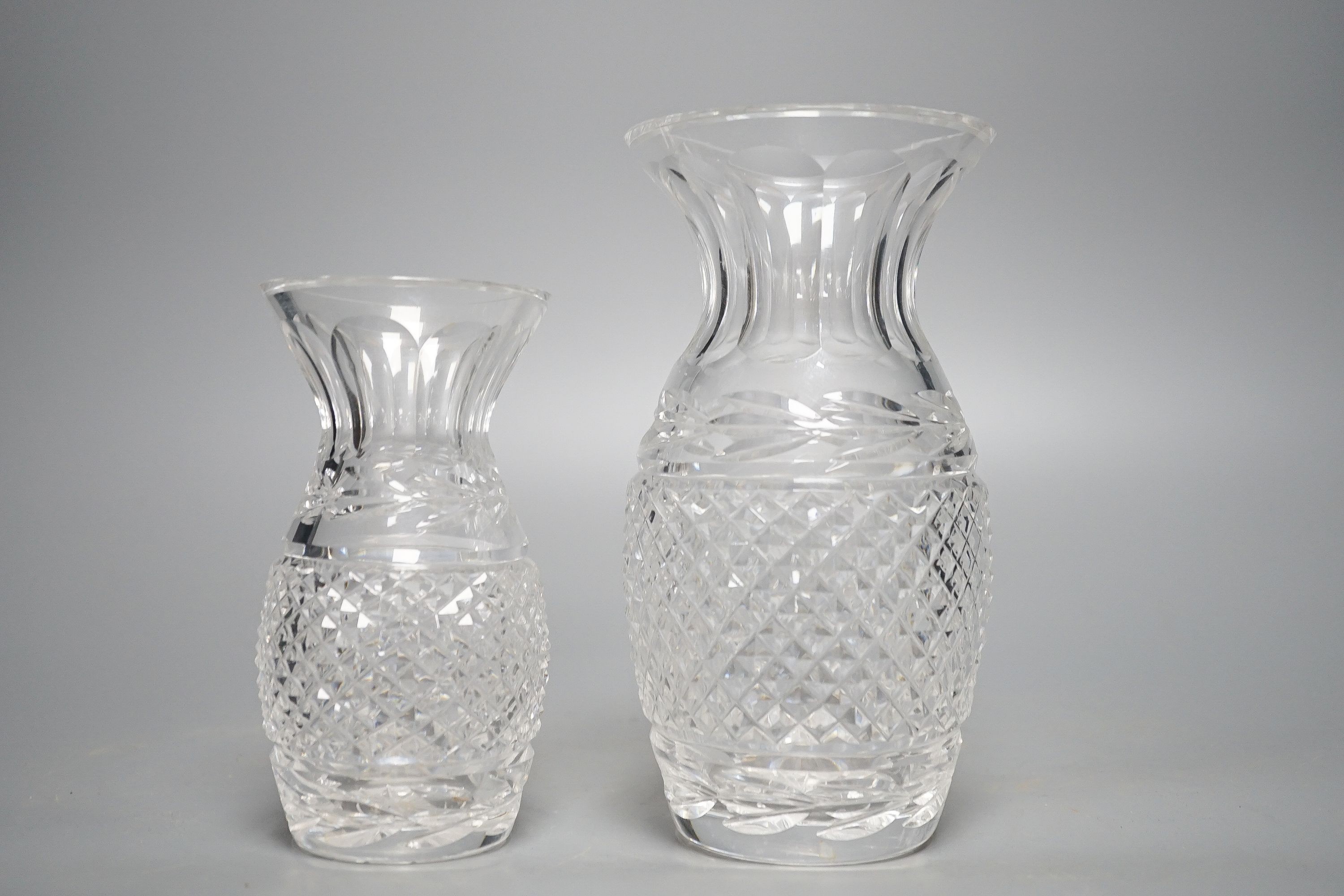 Two Waterford cut glass vases 18cm